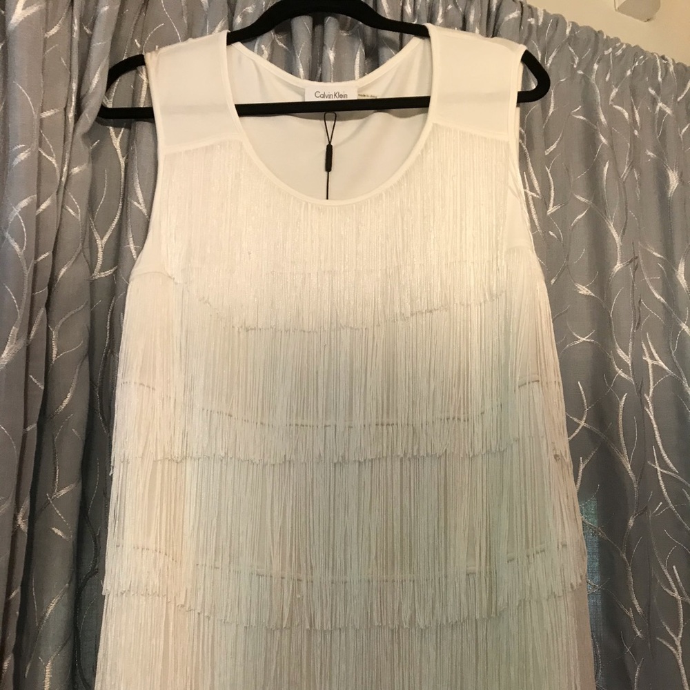 New Calvin Klein fringed white top 1X